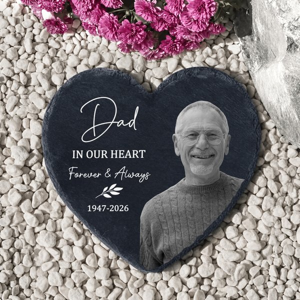 Personalised Heart Circle Shaped Photo Garden Stone with Name and Text Memorial Sympathy Gift for Loss of Loved One