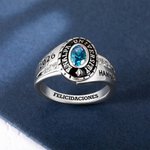 Anillo de graduación personalizado de plata de ley con piedra de nacimiento y nombre regalo de graduación para graduados hombres y mujeres