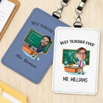 Foto personalizzata dell'insegnante maschio soggetto portabadge ID con fibbia appesa e testo Regalo per la giornata dell'insegnante uso quotidiano per gli insegnanti maschi