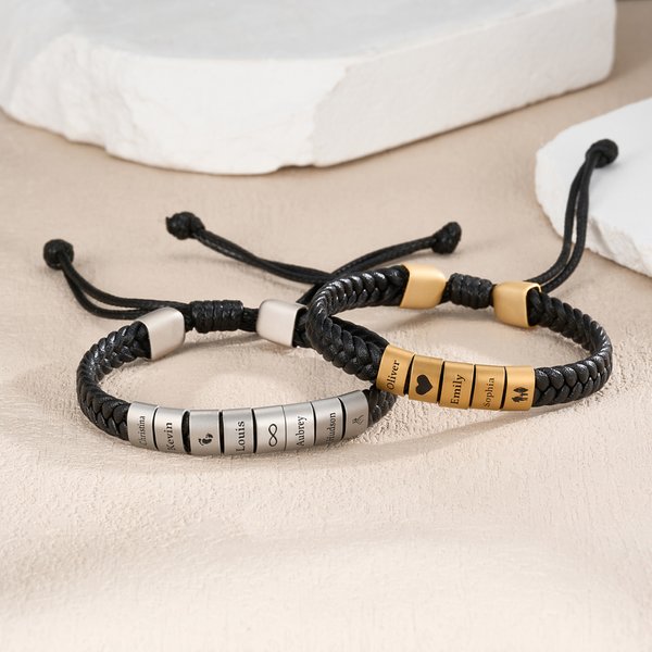 Bracelet en cuir PU réglable avec nom Cadeau de fête des pères pour papa grand-père mari