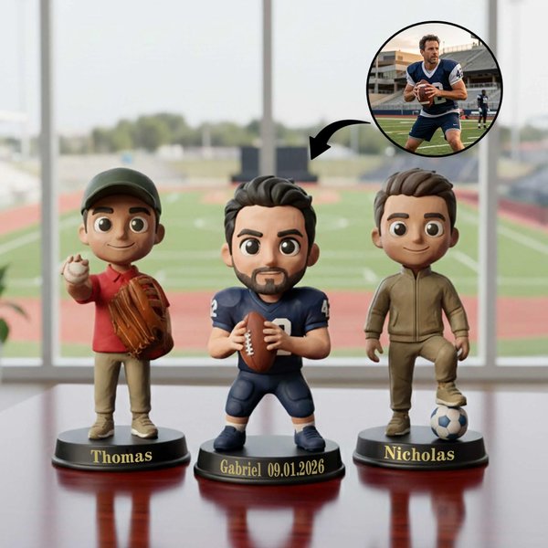 Figura personalizada de atleta de dibujos animados con foto y nombre adorno de escritorio regalo de cumpleaños y equipo para amantes del deporte