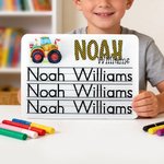 Personalised Rainbow Tractor Acrylic Name Tracing Board with Black Dry-Erase Pen Home Educational Learning Toy Daily Use Gift for Boys Girls