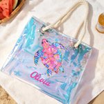Personalisierte Aquarell Ozean Elemente wasserdicht holographische klar Tote Tasche mit Namen Strand Zubehör Geburtstag Jahrestag Geschenk für Frauen