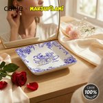 Personalized Long-Tailed Couple Marsupilami Blue Flower Ceramic Trinket Jewelry Dish with Name Birthday Gift for Her | Callie × Marsupilami®