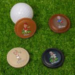 Personalized Cartoon Golfer Character Face Photo PU Leather Magnetic Golf Ball Marker with Name Set of 2 Golf Club Birthday Gift for Golf Lovers