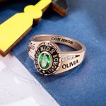Anillo de graduación personalizado de plata de ley con piedra de nacimiento y nombre regalo de graduación para graduados hombres y mujeres