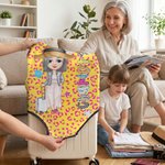 Personalised Retro Graffiti Cartoon Girl Woman Character Luggage Cover with Name Fits 18-32 Inches Suitcase Travel Accessories Birthday Gift for Her