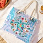 Personalised Marine Animals Flowers Waterproof Holographic Clear Tote Bag with Name Beach Accessories Birthday Anniversary Gift for Women