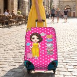 Personalised Retro Graffiti Cartoon Girl Woman Character Luggage Cover with Name Fits 18-32 Inches Suitcase Travel Accessories Birthday Gift for Her