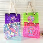 Personalisierte Aquarell Ozean Elemente wasserdicht holographische klar Tote Tasche mit Namen Strand Zubehör Geburtstag Jahrestag Geschenk für Frauen