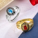 Anillo de graduación personalizado de plata de ley con piedra de nacimiento y nombre regalo de graduación para graduados hombres y mujeres
