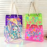Personalised Marine Animals Flowers Waterproof Holographic Clear Tote Bag with Name Beach Accessories Birthday Anniversary Gift for Women