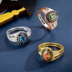 Anillo de graduación personalizado de plata de ley con piedra de nacimiento y nombre regalo de graduación para graduados hombres y mujeres