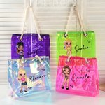 Personalised Waterproof Y2K Cartoon Character Neon Laser Clear Tote Bag with Name Birthday Bridal Party Gift for Women Girls