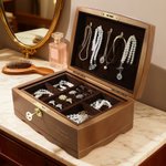 Personalisierte Schmuckkästchen aus Kiefernholz mit 2 Ebenen und Samtfutter | 12 Gravur-Designs zur Auswahl | Geburtstag Hochzeit Geschenk für Frauen