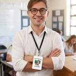 Foto personalizzata dell'insegnante maschio soggetto portabadge ID con fibbia appesa e testo Regalo per la giornata dell'insegnante uso quotidiano per gli insegnanti maschi