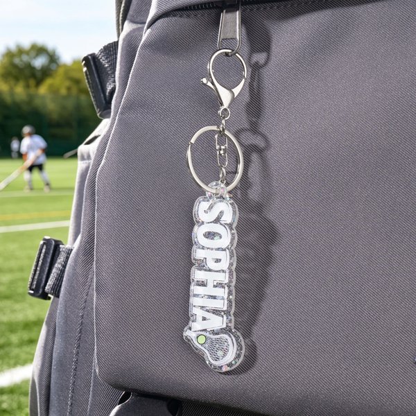 Personlig Fargerik Glitter Lacrosse Stick Lacrosse Nøkkelring med navn Sportsgave til Lacrosse Fan