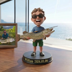 Personalized Creative Photo to 3D Fisherman Statue Ornament with Text Office Desk Decoration Birthday Father's Day Gift for Dad Fisherman