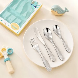Personalized Engraved Jungle Animal Stainless Steel Cutlery Set with Name Daily Use Christmas Birthday Gift for Kids