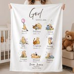 Personalized God Says I am Inspirational Scripture Classic Winnie the Pooh Soft Cotton Baby Blanket with Name Christening Baptism Gift for Infant