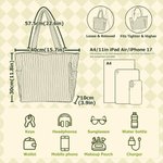 Personalised Birth Flower Large Capacity Corduroy Tote Bag with Name Daily Use Commuting Travel Birthday Gift for Women Office Workers