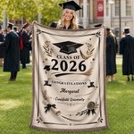 Personalised Graduation Cap Tassel Soft Throw Blanket with Name and Year Home Decor Graduation Gift for 2026 Graduates