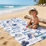 Personalised Ocean Creatures Shark Oversized Quick Dry Beach Towel with Name Summer Vacation Beach Accessories Party Birthday Gift for Kids