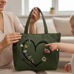Sac fourre-tout en velours côtelé personnalisé avec nom et fleur de naissance - Cadeau d'utilisation quotidienne voyage pour les femmes