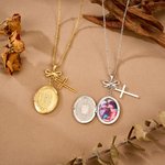 Collana con medaglione personalizzato con foto della Vergine Maria e fiocco Gioielli squisiti Regalo di battesimo e compleanno per donne cristiane