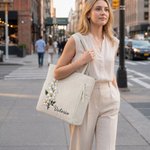 Personalised Birth Flower Large Capacity Corduroy Tote Bag with Name Daily Use Commuting Travel Birthday Gift for Women Office Workers