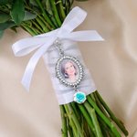 Personalised 1-5 Photos Butterfly Blue Gemstone Bouquet Charm with Text Anniversary Bridal Shower Wedding Gift for Bride