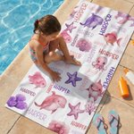 Personalised Ocean Creatures Shark Oversized Quick Dry Beach Towel with Name Summer Vacation Beach Accessories Party Birthday Gift for Kids