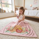 Personalized Classic Winnie the Pooh Pink Tulip Soft Throw Blanket with Name and Initial Birthday Baby Shower Gift for Baby Girl Kid