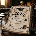 Personalised Graduation Cap Tassel Soft Throw Blanket with Name and Year Home Decor Graduation Gift for 2026 Graduates