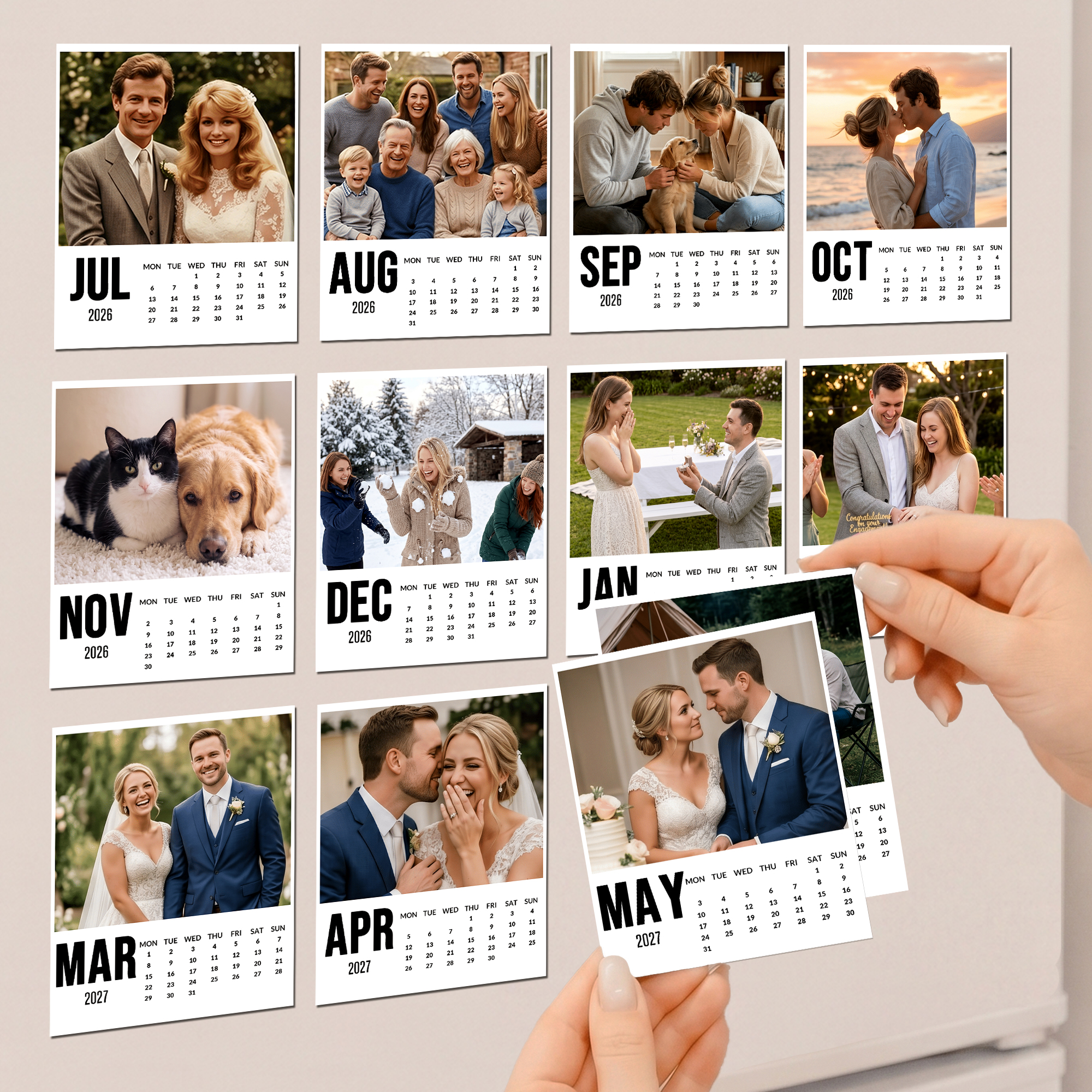 Personalizzato 12 foto 2026 2027 Calendario Fridge Magnet Home Decor Memorial Anniversary Birthday Gift for Couple Pet Lover