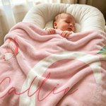 Personalized Classic Winnie the Pooh Pink Tulip Soft Throw Blanket with Name and Initial Birthday Baby Shower Gift for Baby Girl Kid