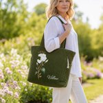 Personalised Birth Flower Large Capacity Corduroy Tote Bag with Name Daily Use Commuting Travel Birthday Gift for Women Office Workers