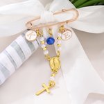 Personalized Something Blue Catholic Bridal Bouquet Rosary Brooch Pin with Initials Wedding Anniversary Gift for Bridal Couple