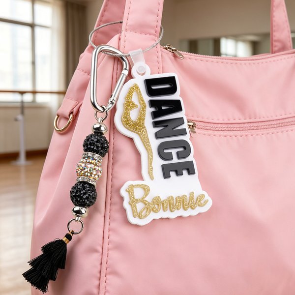 Personalized Multicolour Ballet Pose Dance Bag Tag with Name and Beads Competition Accessory Dance Recital Birthday Party Gift for Ballet Lovers Girls