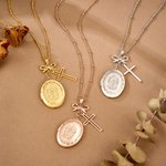 Collana con medaglione personalizzato con foto della Vergine Maria e fiocco Gioielli squisiti Regalo di battesimo e compleanno per donne cristiane