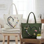 Sac fourre-tout en velours côtelé personnalisé avec nom et fleur de naissance - Cadeau d'utilisation quotidienne voyage pour les femmes