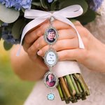 Personalised 1-5 Photos Butterfly Blue Gemstone Bouquet Charm with Text Anniversary Bridal Shower Wedding Gift for Bride