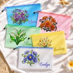 Personalized Birth Flower Transparent Mesh Beach Bag with Name Travel Essential Beach Party Birthday Gift for Women Girls