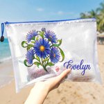 Personalized Birth Flower Transparent Mesh Beach Bag with Name Travel Essential Beach Party Birthday Gift for Women Girls