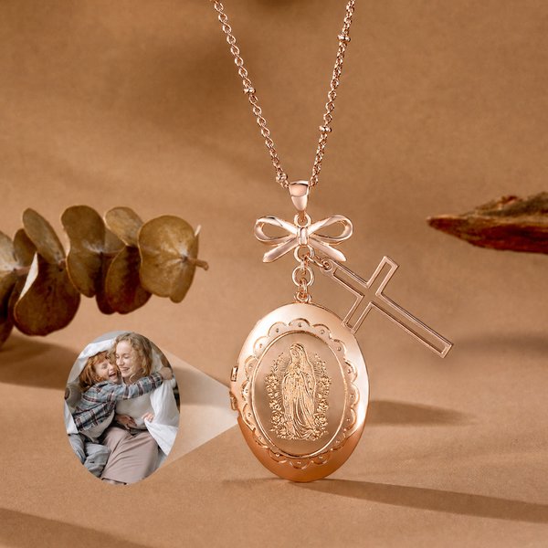 Collier Croix Vierge Marie personnalisée avec noeud Bijoux exquis Baptême Anniversaire Cadeau pour Femmes Chrétiennes