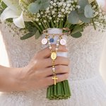 Personalized Something Blue Catholic Bridal Bouquet Rosary Brooch Pin with Initials Wedding Anniversary Gift for Bridal Couple