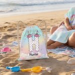 Personalized Fantasy Unicorn Initial Quick Dry Hooded Beach Towel with Name Beach Party Use Summer Vacation Birthday Gift for Kids Girls