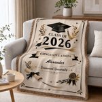 Personalised Graduation Cap Tassel Soft Throw Blanket with Name and Year Home Decor Graduation Gift for 2026 Graduates