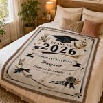 Personalised Graduation Cap Tassel Soft Throw Blanket with Name and Year Home Decor Graduation Gift for 2026 Graduates