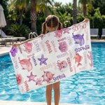 Personalised Ocean Creatures Shark Oversized Quick Dry Beach Towel with Name Summer Vacation Beach Accessories Party Birthday Gift for Kids